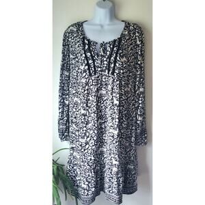 Old Navy Womens Black White Long Sleeve Horse Dress Size Large Preppy Boho Goth